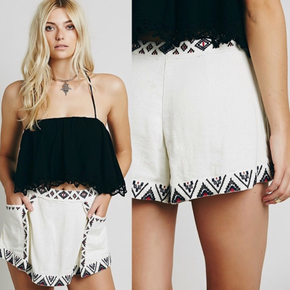 Free People Pants - Free People Ivory Embroidered Arrow Run Skort 12